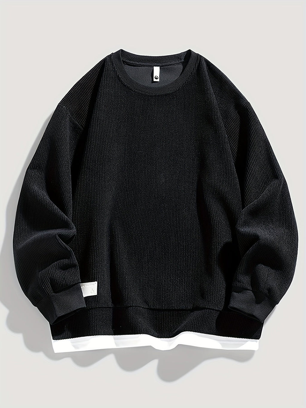 Corduroy Crewneck Sweatshirt Men's Layered Look Dark Gray Long Sleeve – Casual, Office