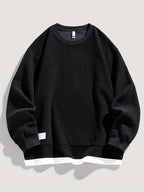 Corduroy Crewneck Sweatshirt Men's Layered Look Dark Gray Long Sleeve – Casual, Office
