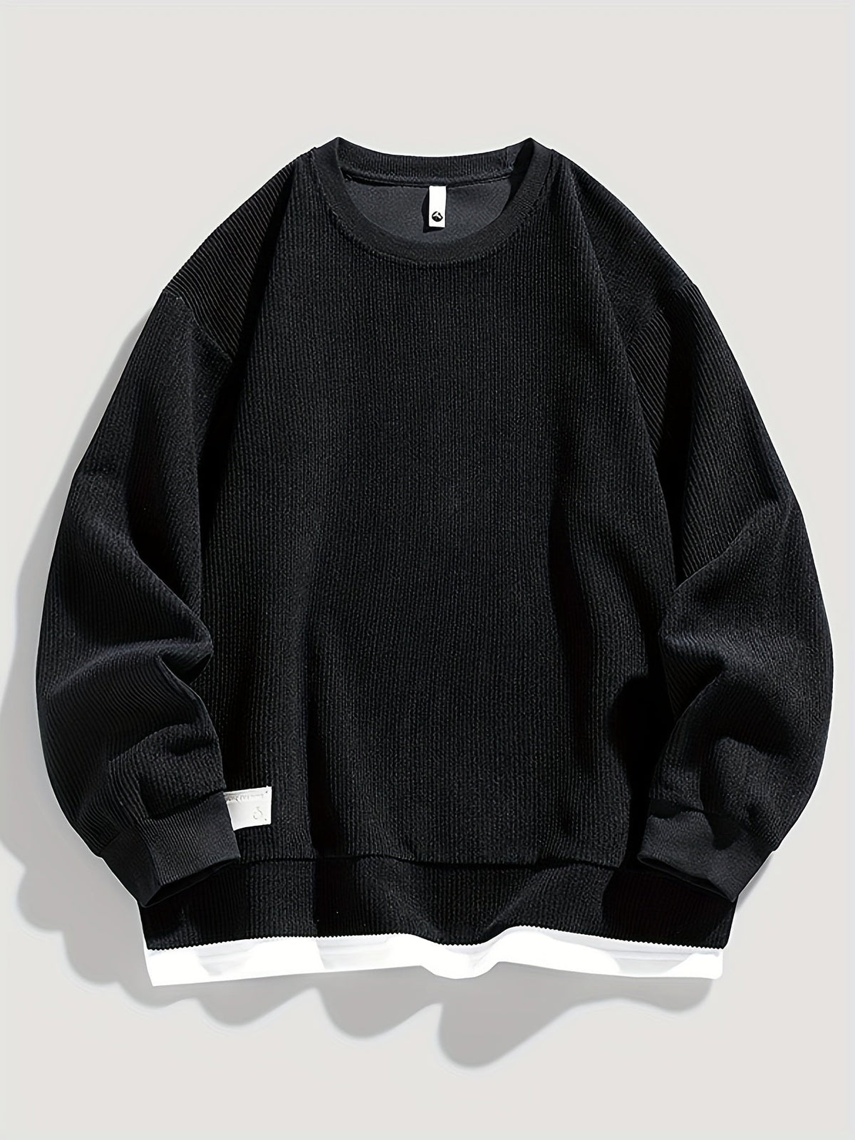 Corduroy Crewneck Sweatshirt Men's Layered Look Dark Gray Long Sleeve – Casual, Office