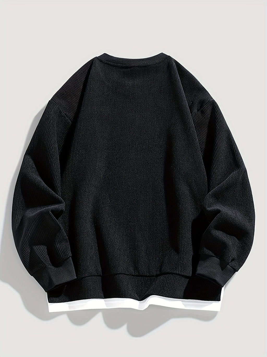 Corduroy Crewneck Sweatshirt Men's Layered Look Dark Gray Long Sleeve – Casual, Office