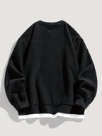Corduroy Crewneck Sweatshirt Men's Layered Look Dark Gray Long Sleeve – Casual, Office