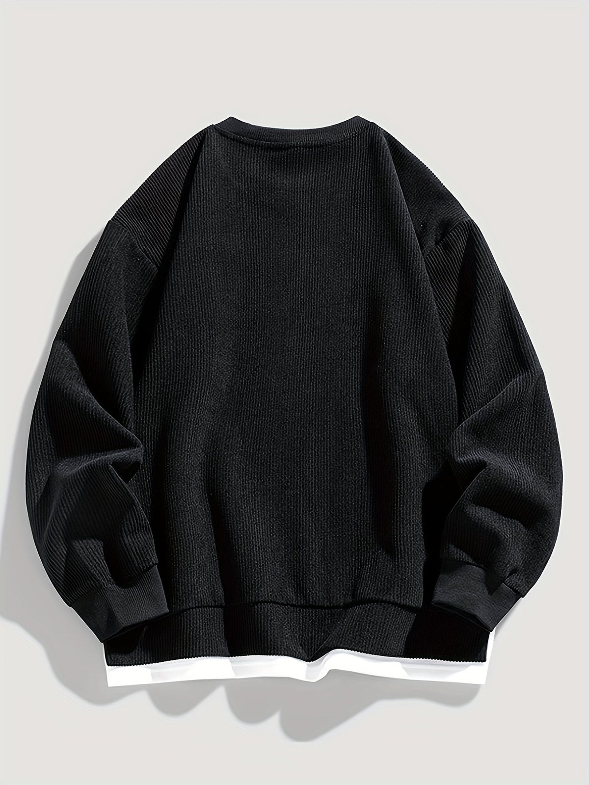 Corduroy Crewneck Sweatshirt Men's Layered Look Dark Gray Long Sleeve – Casual, Office