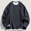 Corduroy Crewneck Sweatshirt Men's Layered Look Dark Gray Long Sleeve – Casual, Office