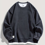Corduroy Crewneck Sweatshirt Men's Layered Look Dark Gray Long Sleeve – Casual, Office