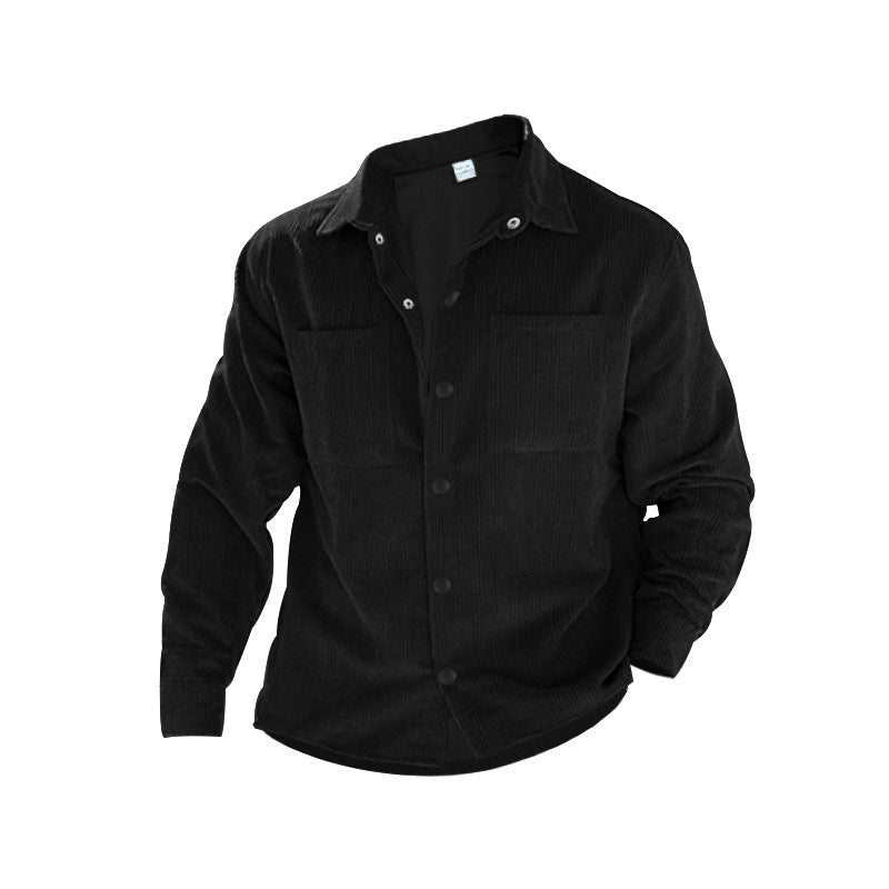 Corduroy Overshirt Jacket Men's Long Sleeve Button-Front Shacket with Chest Pockets – Casual, Office