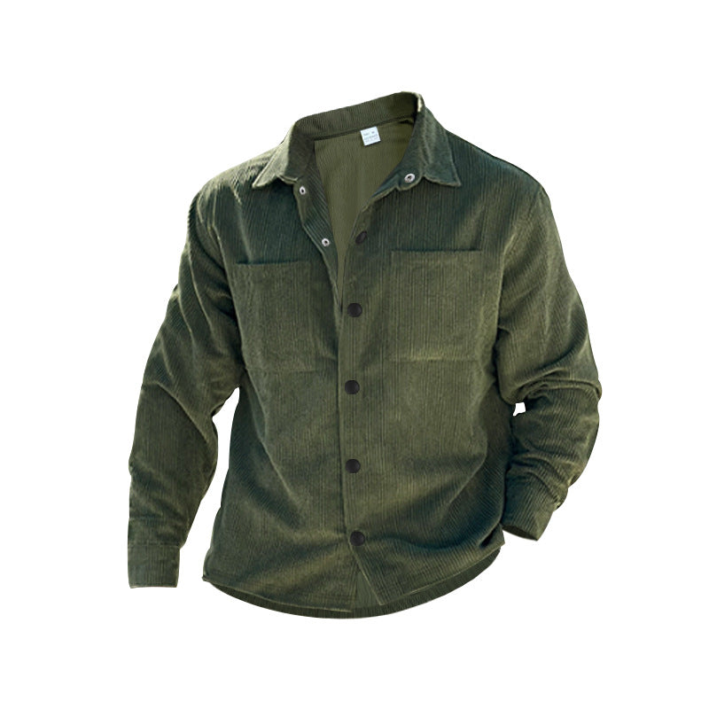 Corduroy Overshirt Jacket Men's Long Sleeve Button-Front Shacket with Chest Pockets – Casual, Office