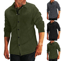 Corduroy Overshirt Jacket Men's Long Sleeve Button-Front Shacket with Chest Pockets – Casual, Office