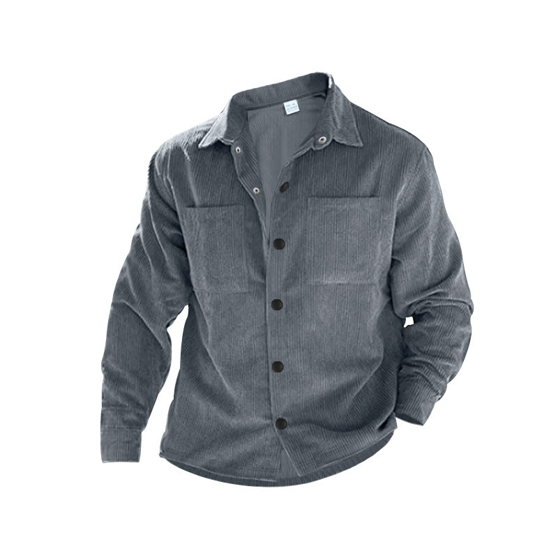 Corduroy Overshirt Jacket Men's Long Sleeve Button-Front Shacket with Chest Pockets – Casual, Office