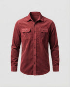 Corduroy Shirt Men's Grey Button-Down Long Sleeve with Chest Pockets – Casual, Office, Gift