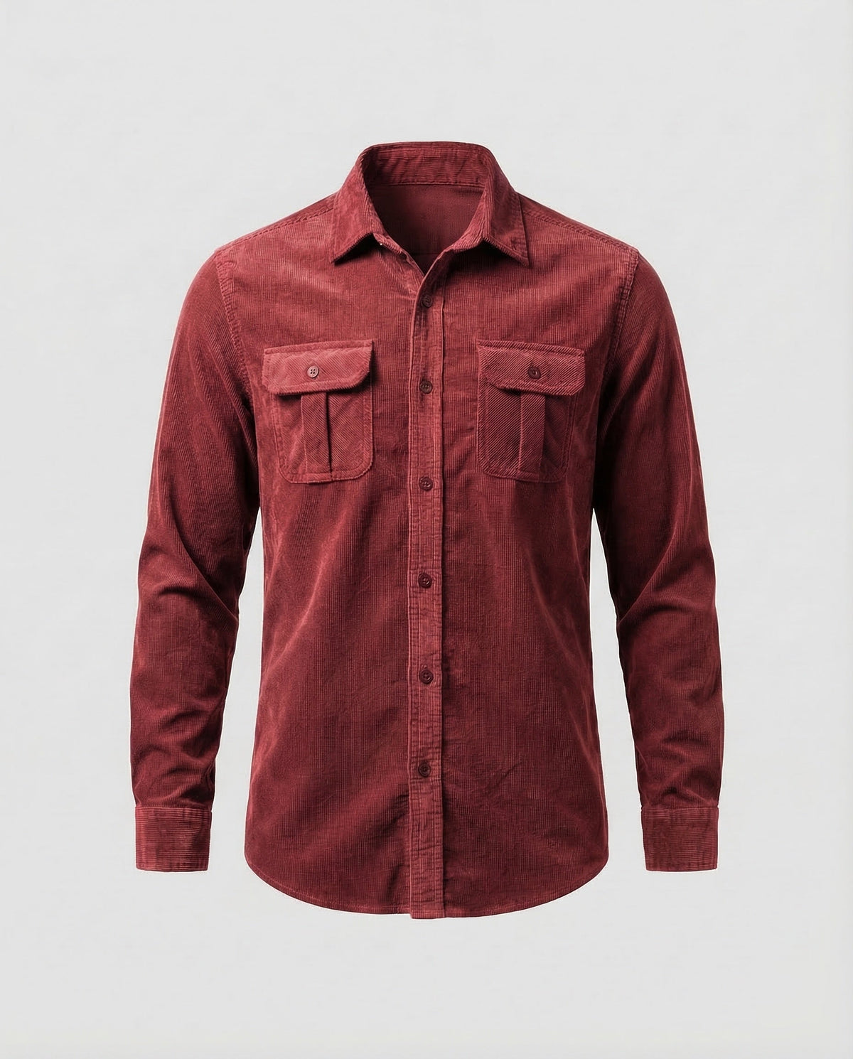Corduroy Shirt Men's Grey Button-Down Long Sleeve with Chest Pockets – Casual, Office, Gift