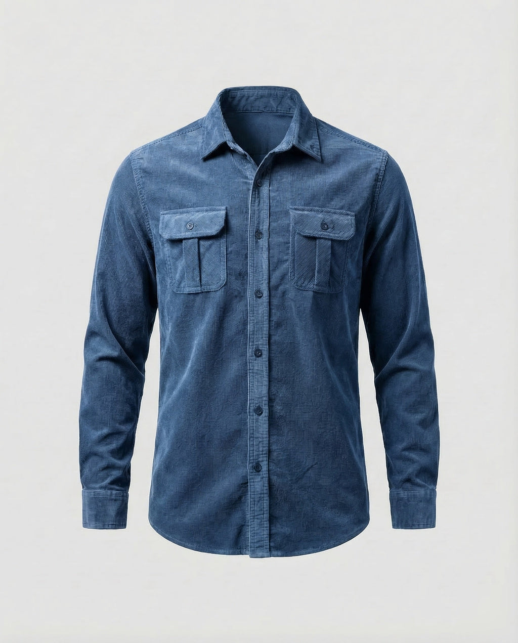 Corduroy Shirt Men's Grey Button-Down Long Sleeve with Chest Pockets – Casual, Office, Gift