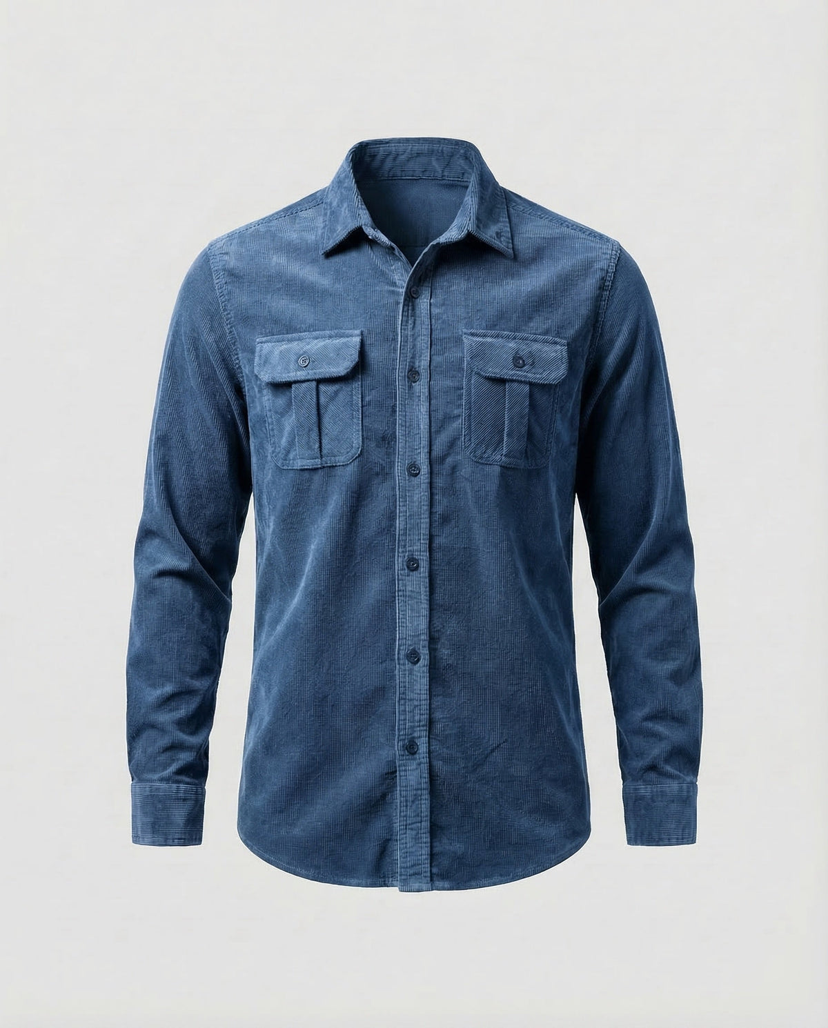 Corduroy Shirt Men's Grey Button-Down Long Sleeve with Chest Pockets – Casual, Office, Gift