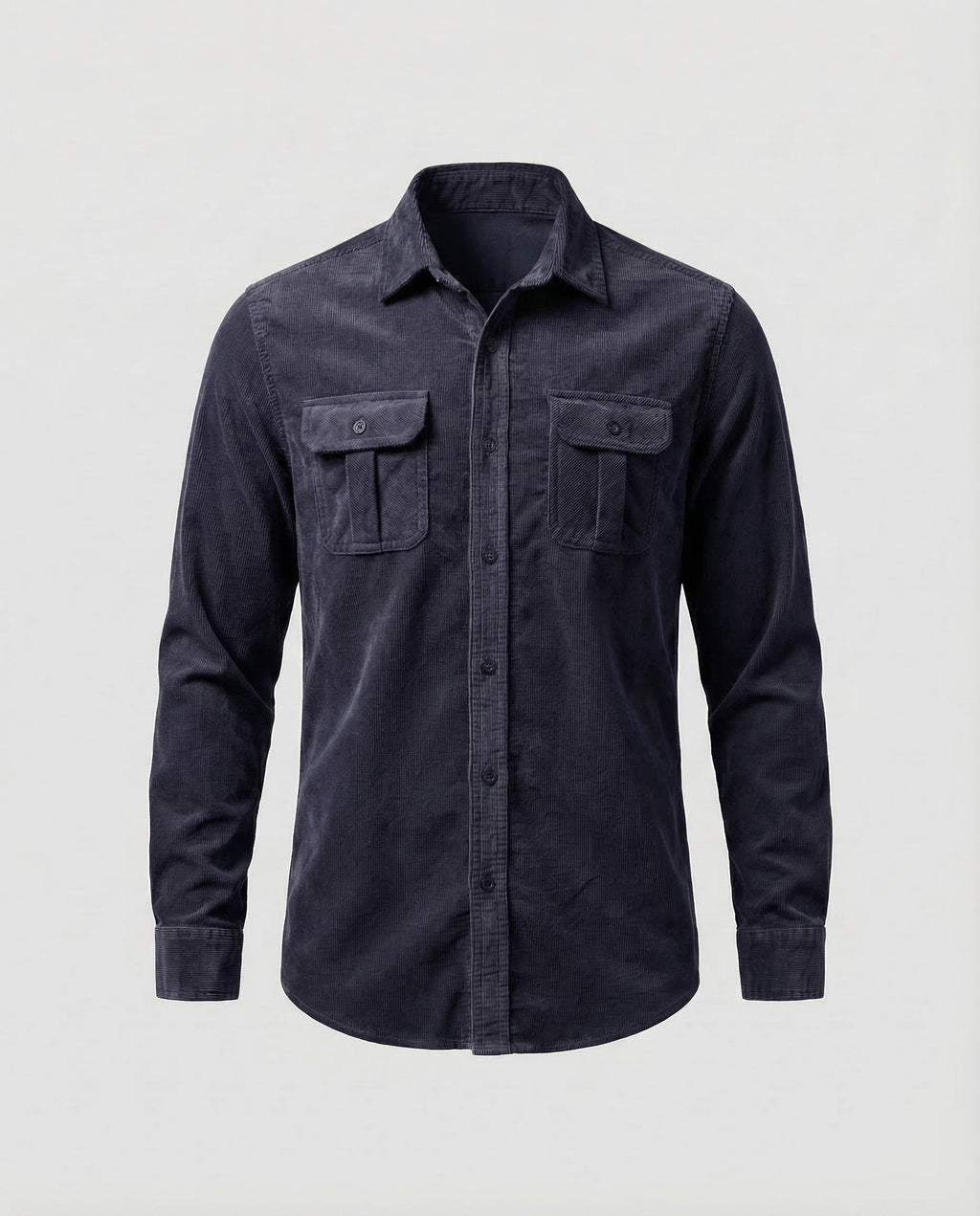 Corduroy Shirt Men's Grey Button-Down Long Sleeve with Chest Pockets – Casual, Office, Gift