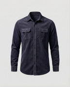 Corduroy Shirt Men's Grey Button-Down Long Sleeve with Chest Pockets – Casual, Office, Gift