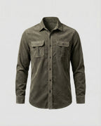 Corduroy Shirt Men's Grey Button-Down Long Sleeve with Chest Pockets – Casual, Office, Gift
