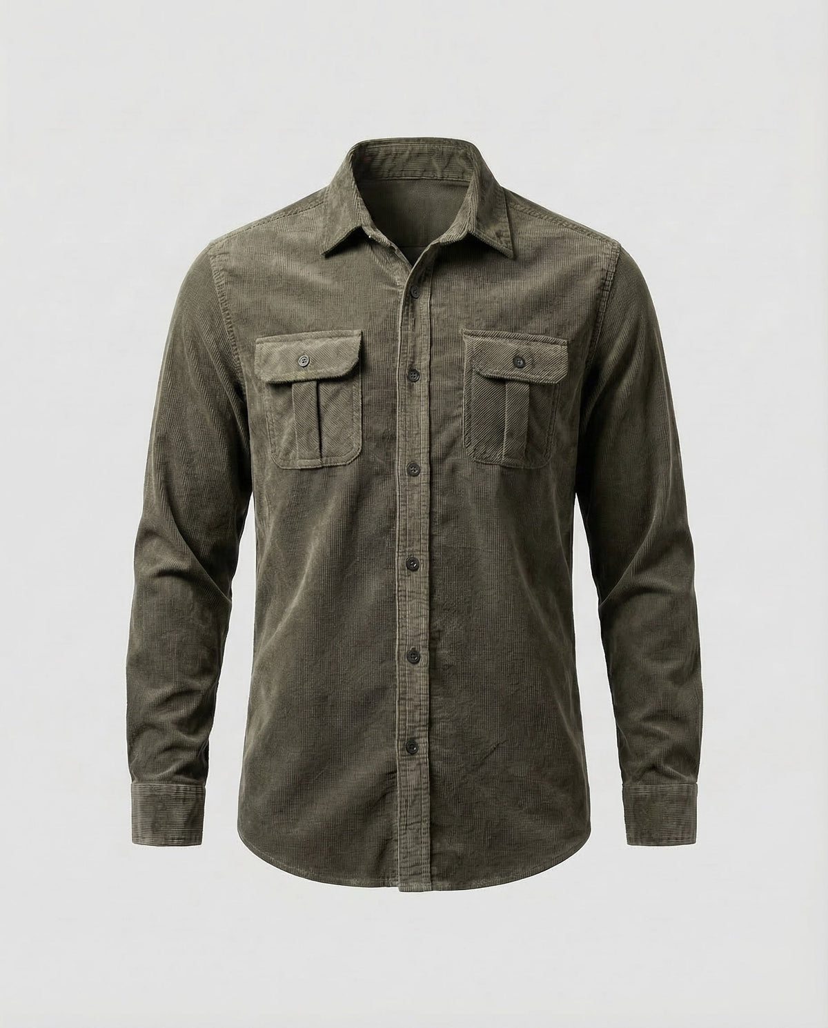 Corduroy Shirt Men's Grey Button-Down Long Sleeve with Chest Pockets – Casual, Office, Gift