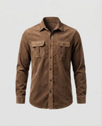 Corduroy Shirt Men's Grey Button-Down Long Sleeve with Chest Pockets – Casual, Office, Gift
