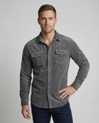 Corduroy Shirt Men's Grey Button-Down Long Sleeve with Chest Pockets – Casual, Office, Gift