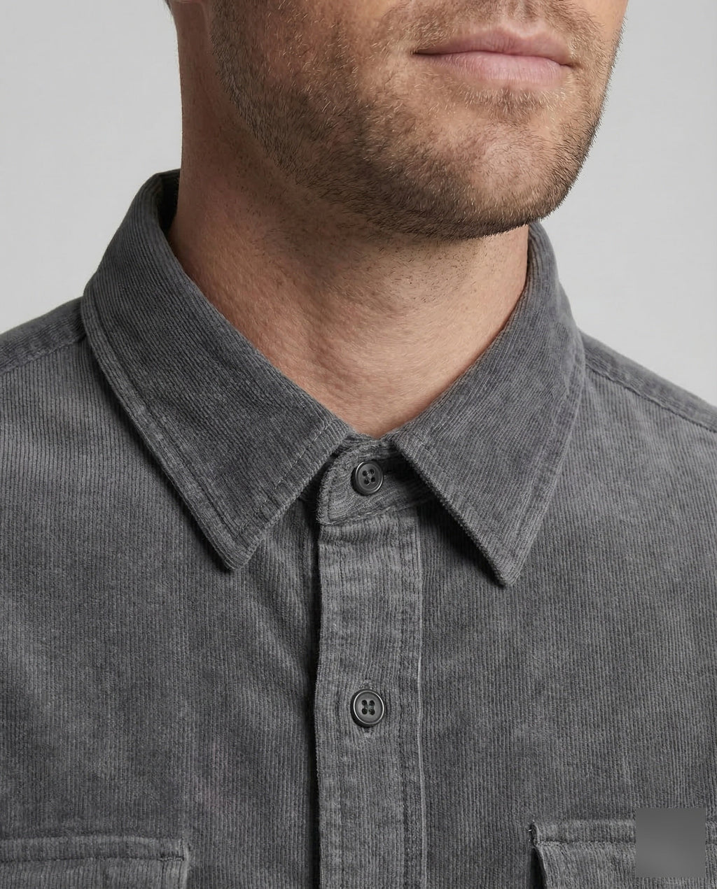 Corduroy Shirt Men's Grey Button-Down Long Sleeve with Chest Pockets – Casual, Office, Gift
