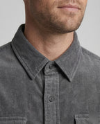 Corduroy Shirt Men's Grey Button-Down Long Sleeve with Chest Pockets – Casual, Office, Gift