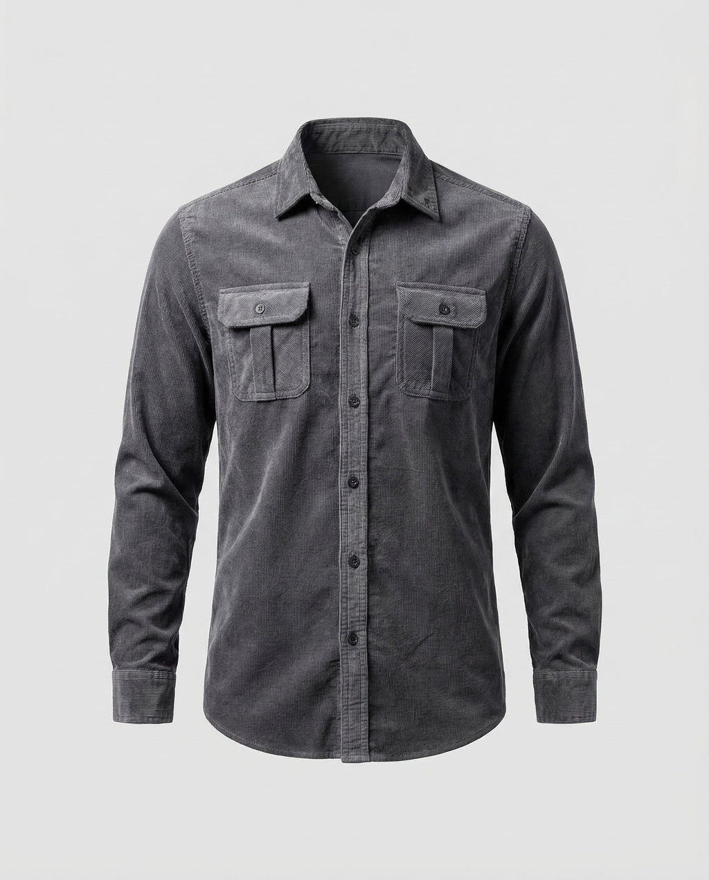 Corduroy Shirt Men's Grey Button-Down Long Sleeve with Chest Pockets – Casual, Office, Gift
