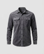 Corduroy Shirt Men's Grey Button-Down Long Sleeve with Chest Pockets – Casual, Office, Gift