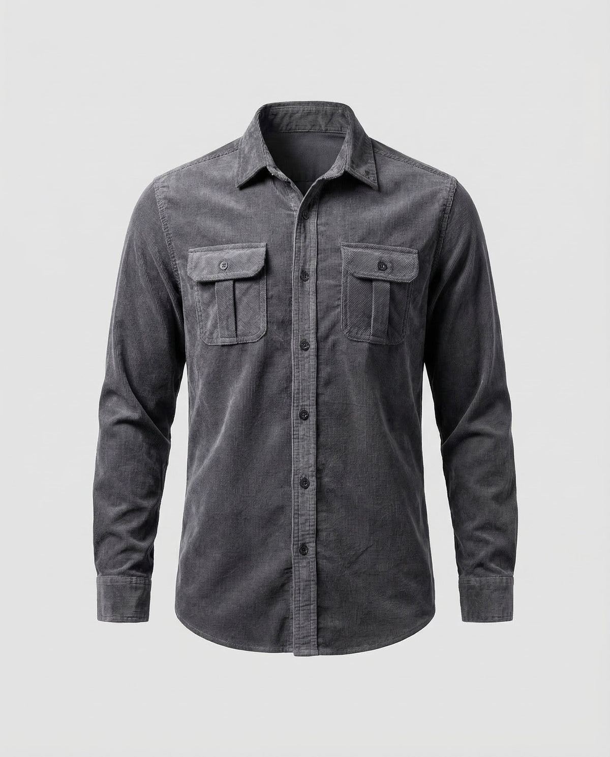 Corduroy Shirt Men's Grey Button-Down Long Sleeve with Chest Pockets – Casual, Office, Gift