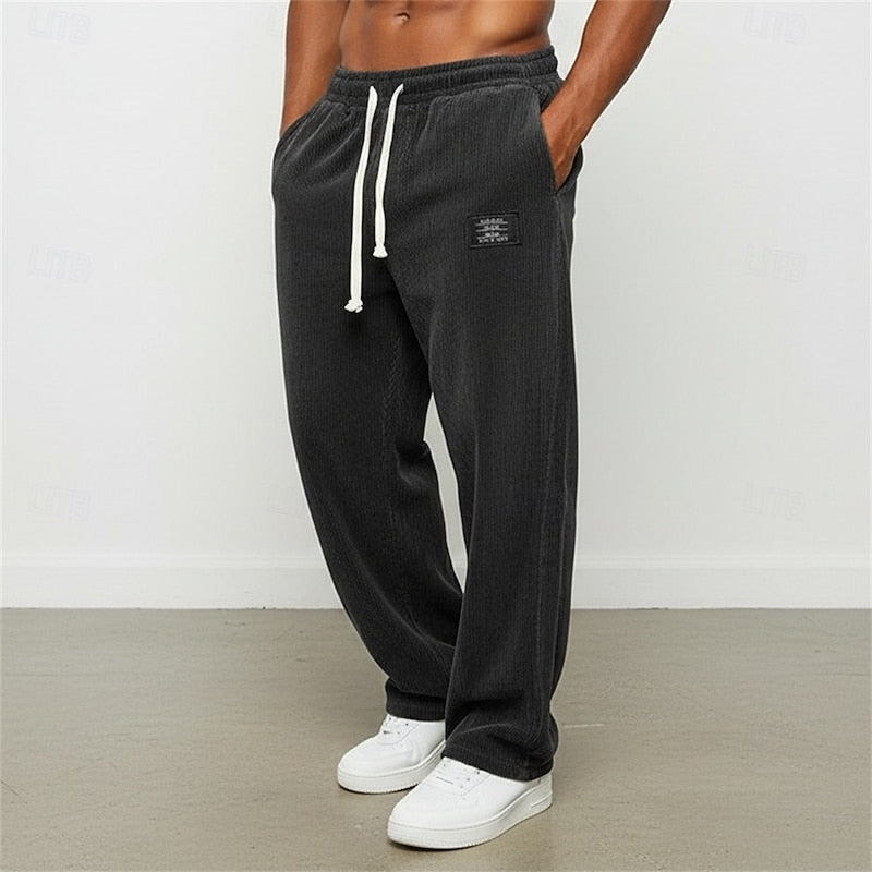 Corduroy Straight-Leg Pants Men's Drawstring Sweatpants Green – Casual, Gift · Faylori