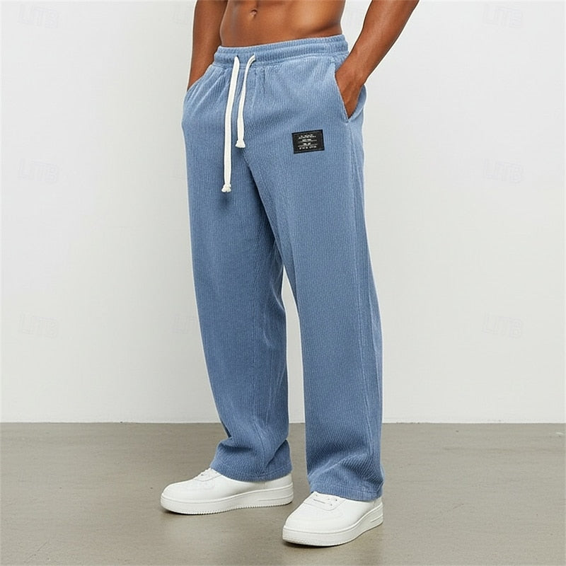 Corduroy Straight-Leg Pants Men's Drawstring Sweatpants Green – Casual, Gift · Faylori