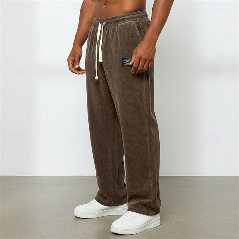 Corduroy Straight-Leg Pants Men's Drawstring Sweatpants Green – Casual, Gift · Faylori