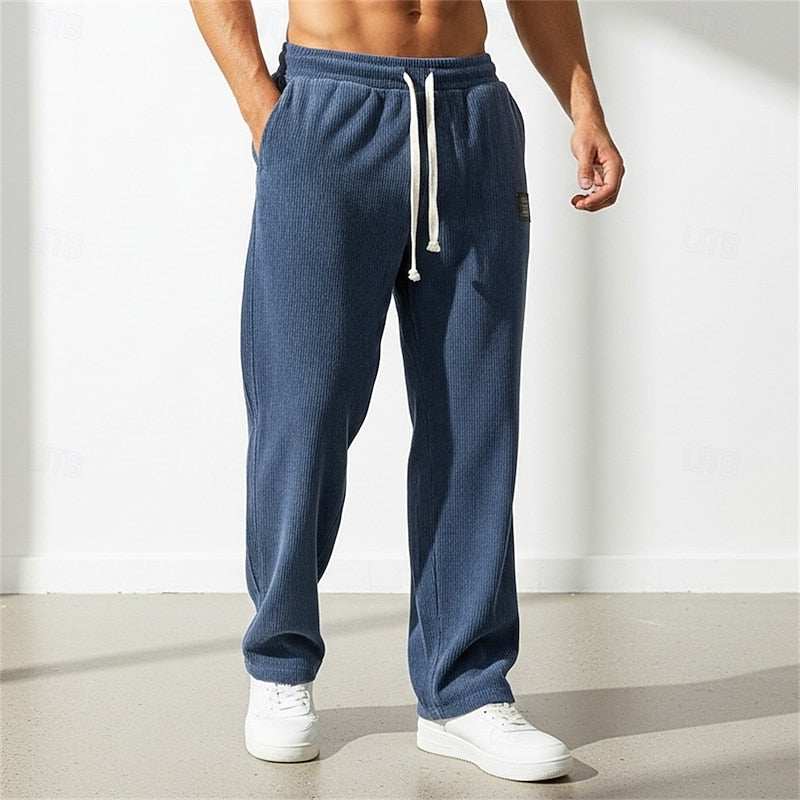 Corduroy Straight-Leg Pants Men's Drawstring Sweatpants Green – Casual, Gift · Faylori