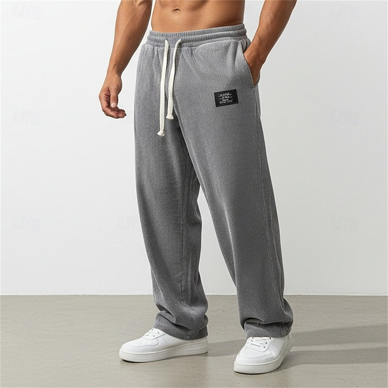 Corduroy Straight-Leg Pants Men's Drawstring Sweatpants Green – Casual, Gift · Faylori