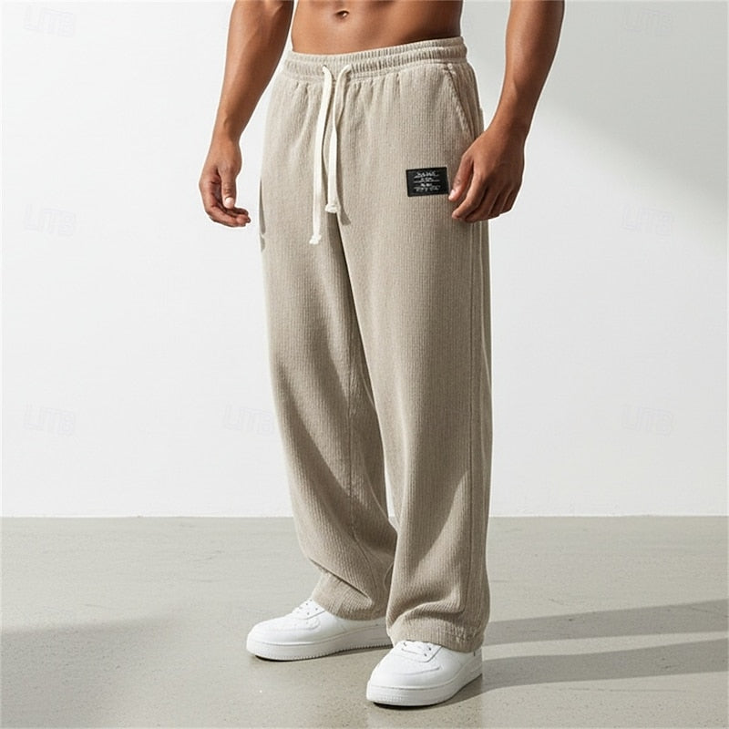 Corduroy Straight-Leg Pants Men's Drawstring Sweatpants Green – Casual, Gift · Faylori
