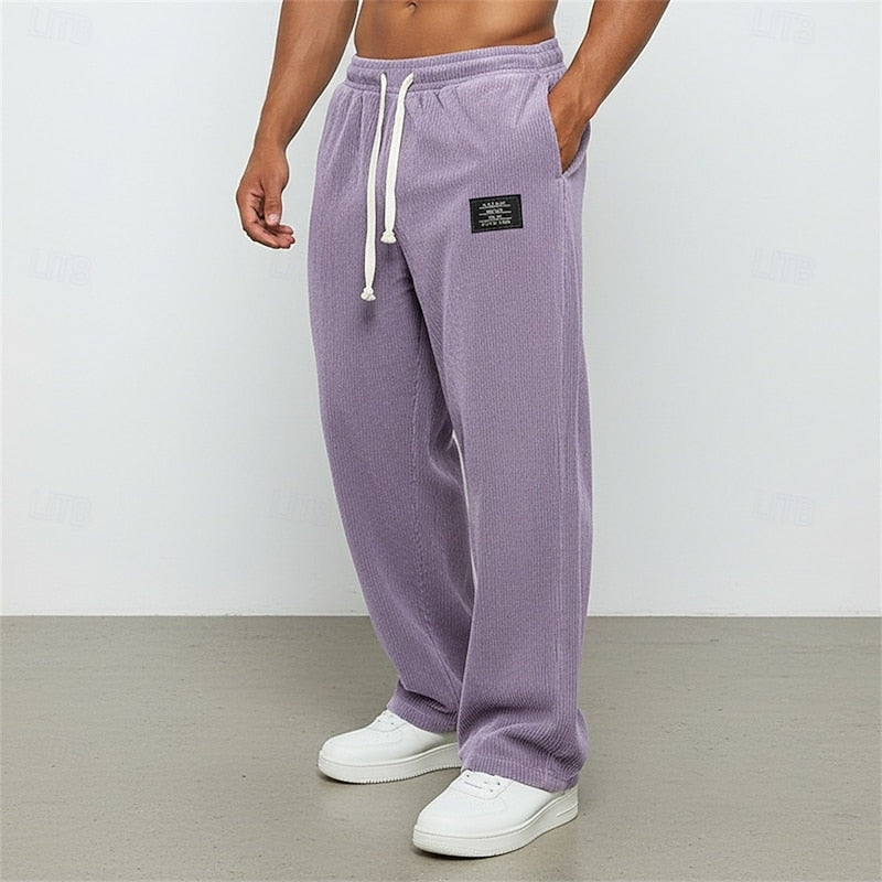 Corduroy Straight-Leg Pants Men's Drawstring Sweatpants Green – Casual, Gift · Faylori