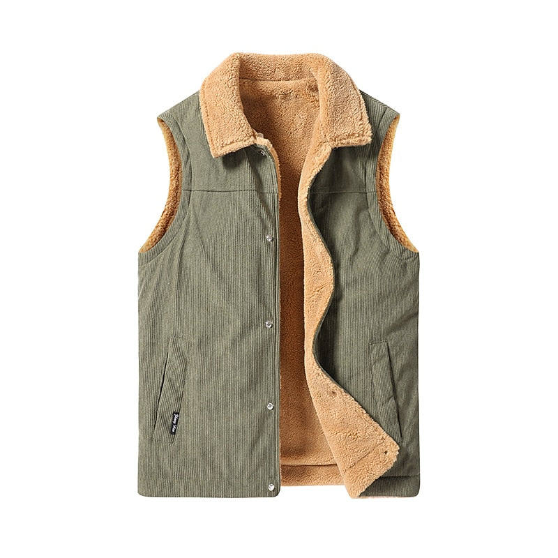 Corduroy Vest Men's Sherpa Fleece-Lined Sleeveless Gilet – Casual, Winter, Warm Layering, Gift