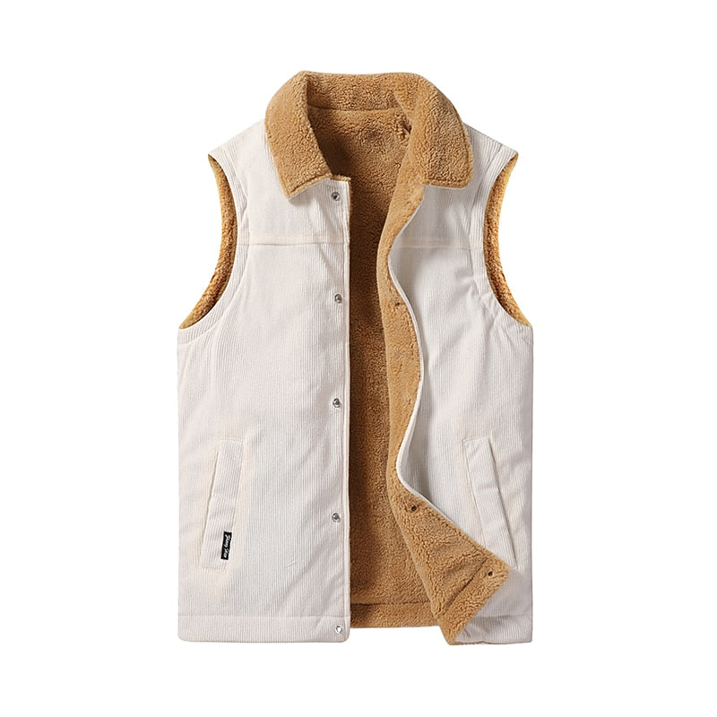 Corduroy Vest Men's Sherpa Fleece-Lined Sleeveless Gilet – Casual, Winter, Warm Layering, Gift