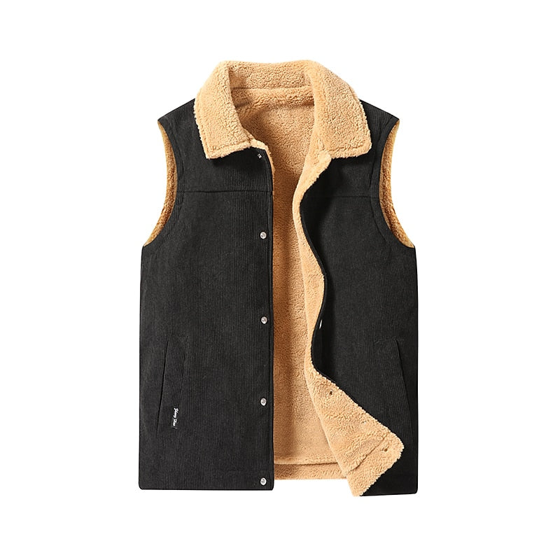 Corduroy Vest Men's Sherpa Fleece-Lined Sleeveless Gilet – Casual, Winter, Warm Layering, Gift