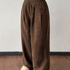 Corduroy Wide-Leg Pants Women's Brown Drawstring Elastic Waist – Casual, Office · Faylori