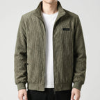 Corduroy Zip Jacket Men's Grey Stand Collar Fleece Lined – Casual, Office, Holiday, Gift