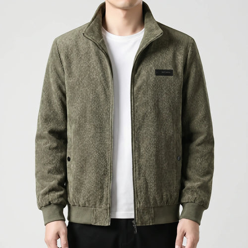Corduroy Zip Jacket Men's Grey Stand Collar Fleece Lined – Casual, Office, Holiday, Gift