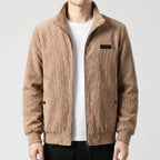 Corduroy Zip Jacket Men's Grey Stand Collar Fleece Lined – Casual, Office, Holiday, Gift