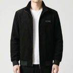 Corduroy Zip Jacket Men's Grey Stand Collar Fleece Lined – Casual, Office, Holiday, Gift