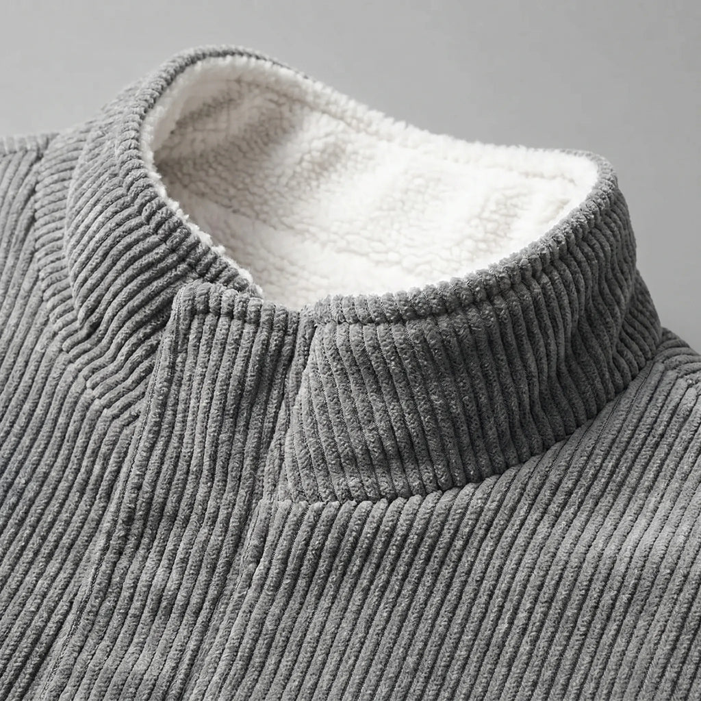Corduroy Zip Jacket Men's Grey Stand Collar Fleece Lined – Casual, Office, Holiday, Gift