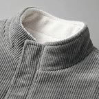 Corduroy Zip Jacket Men's Grey Stand Collar Fleece Lined – Casual, Office, Holiday, Gift