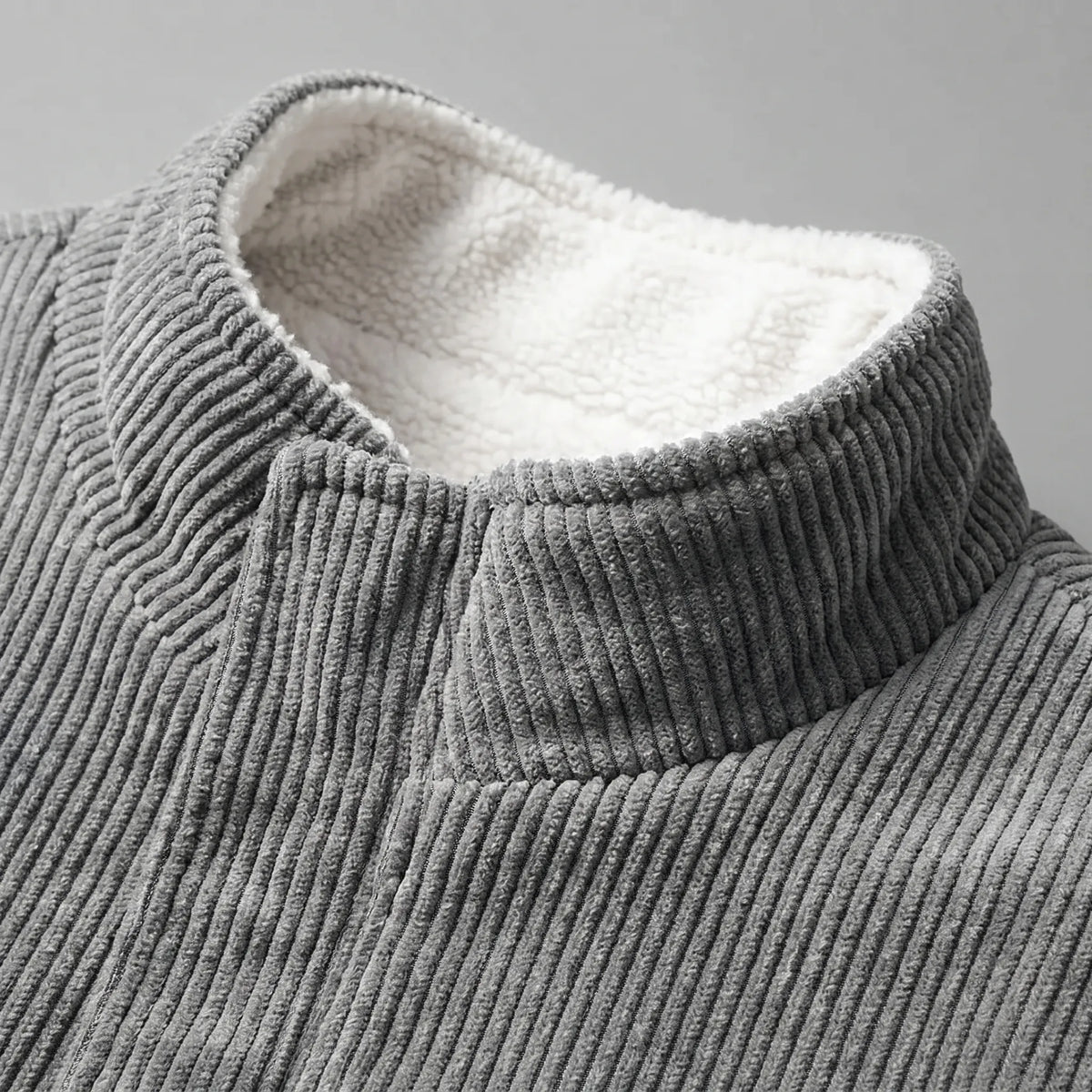 Corduroy Zip Jacket Men's Grey Stand Collar Fleece Lined – Casual, Office, Holiday, Gift