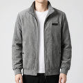 Corduroy Zip Jacket Men's Grey Stand Collar Fleece Lined – Casual, Office, Holiday, Gift