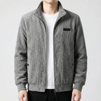 Corduroy Zip Jacket Men's Grey Stand Collar Fleece Lined – Casual, Office, Holiday, Gift