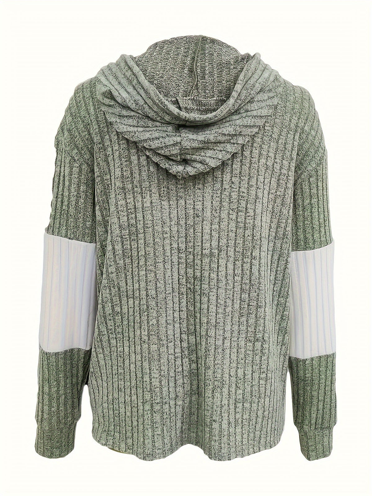 Corduroy Zip-Up Hoodie Women's Color-Block Green White Drawstring – Casual, Everyday