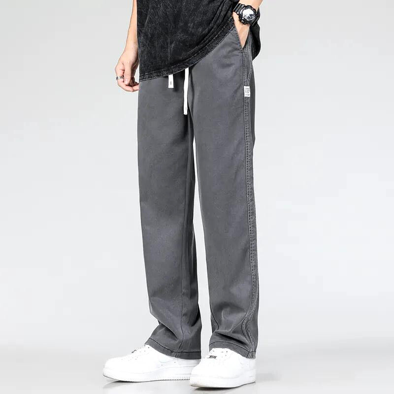 Cotton Denim Pants Men's Green Drawstring Straight-Leg – Casual, Office · Faylori