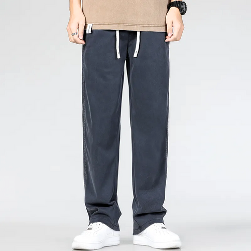 Cotton Denim Pants Men's Green Drawstring Straight-Leg – Casual, Office · Faylori